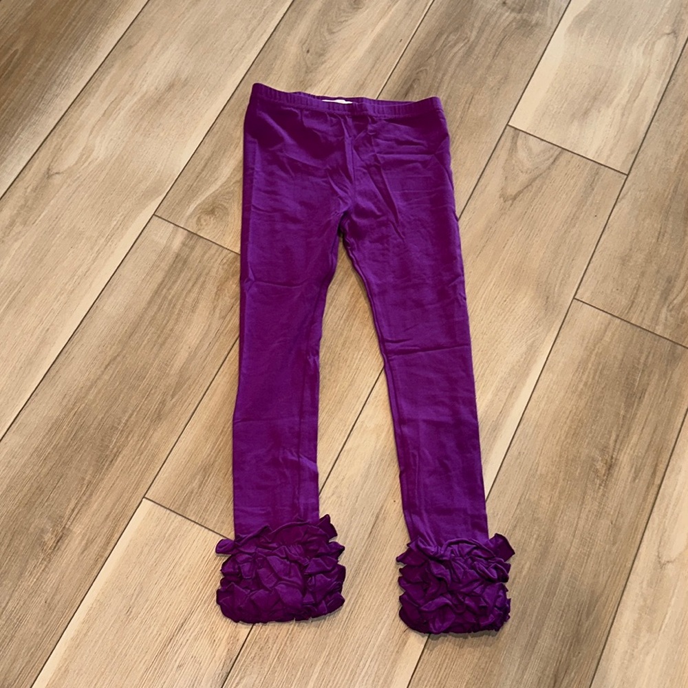 EUC Girls Size 7 Little Lu Boutique Brand Purple Ruffle Stretch Leggings